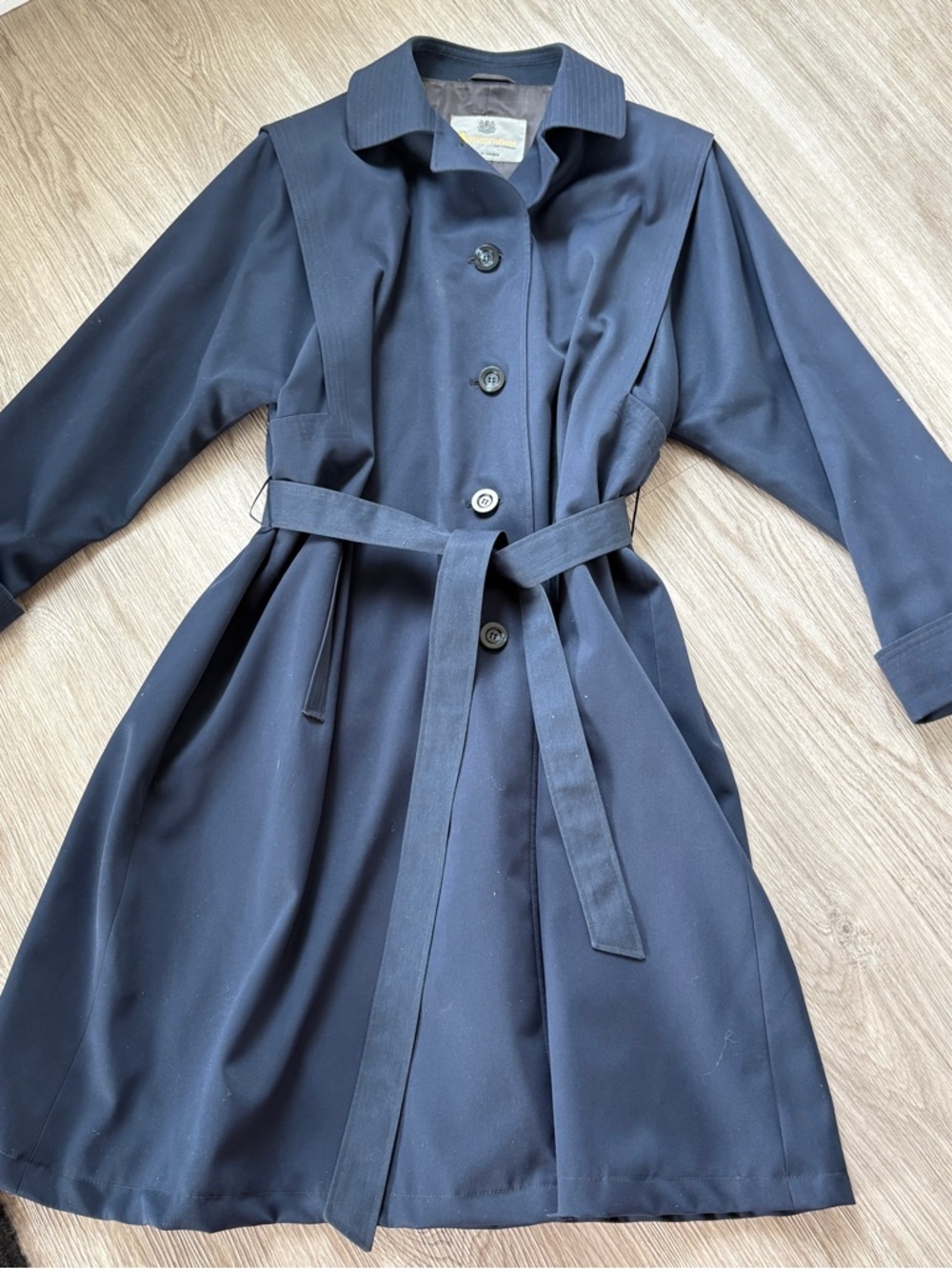 Aquascutum of London Navy Long Trench  Button Down Coat Women Rainwear 65 inch
